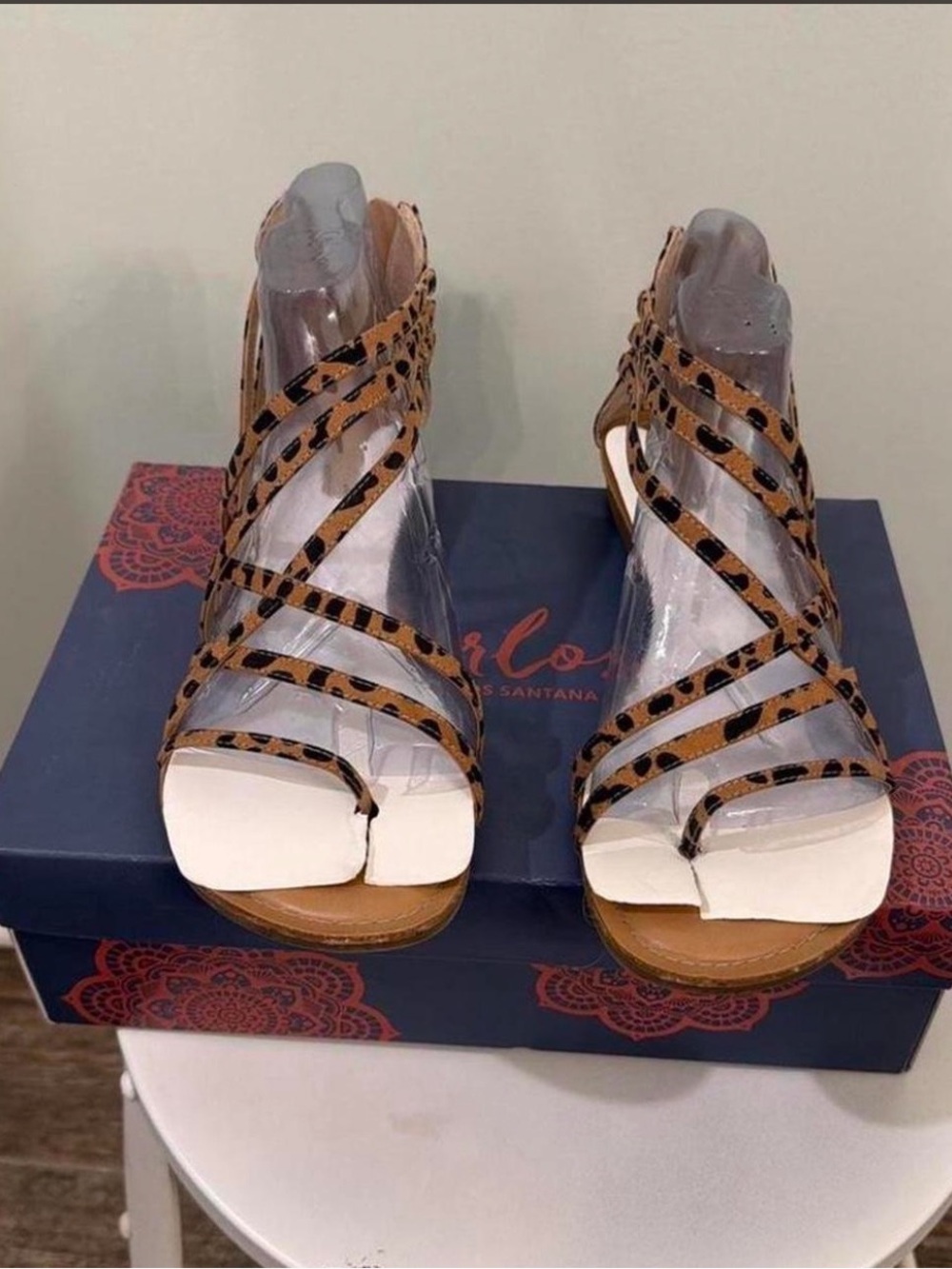 Carlos by Carlos Santana Leopard Strappy Wedge Sandals - Brown/Black